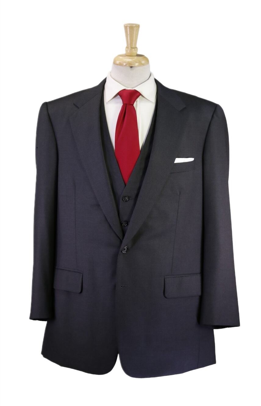 Custom Tailored Solid Charcoal Gray 3-Piece Super 150's Wool Suit 44L
